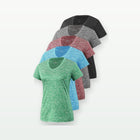 Women's Quick-Dry V-Neck Workout Shirts – 5 Pack on a clean studio background